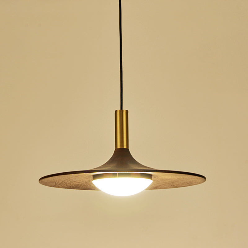 Wide Flared Walnut Wood Suspension Lamp Minimalist Dark Brown LED Pendant Lighting Fixture