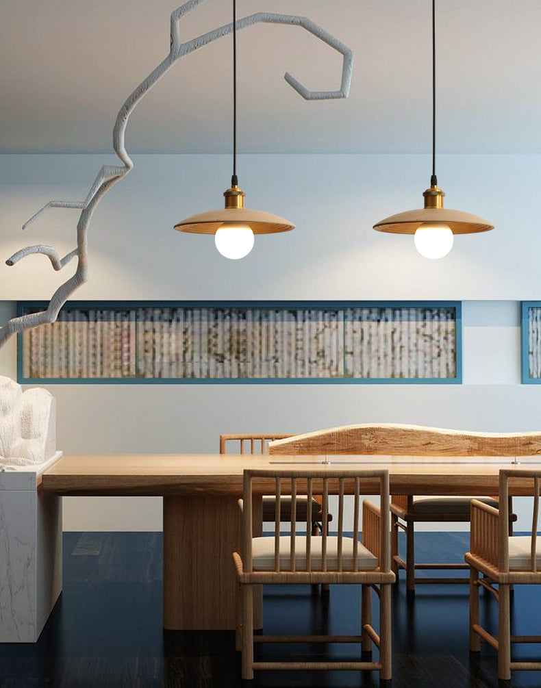 Untertassen -Form der Deckendeckel Anhänger Lampe Holz 1 Glühbirne Einfachheit hängend Licht hängen