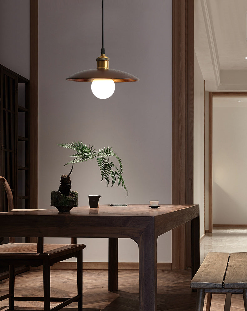 Untertassen -Form der Deckendeckel Anhänger Lampe Holz 1 Glühbirne Einfachheit hängend Licht hängen