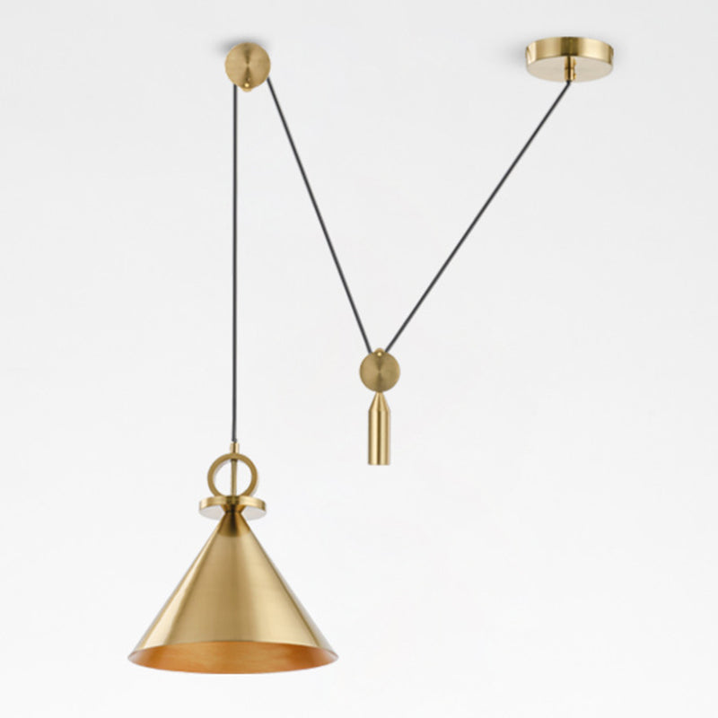 Messing Conical Suspension Lampe postmoderner 1-Licht-Metallanhänger mit Riemenscheibe zum Abendessen