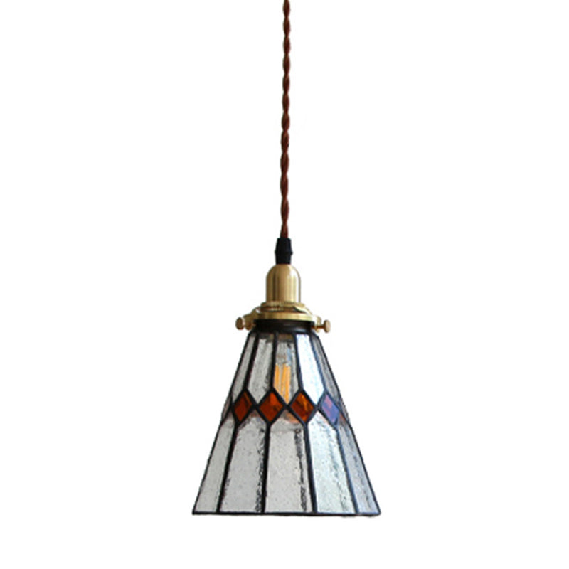 Lámpara colgante cónica vintage 1 Luz de vidrio Tiffany de lámpara de lámpara en latón