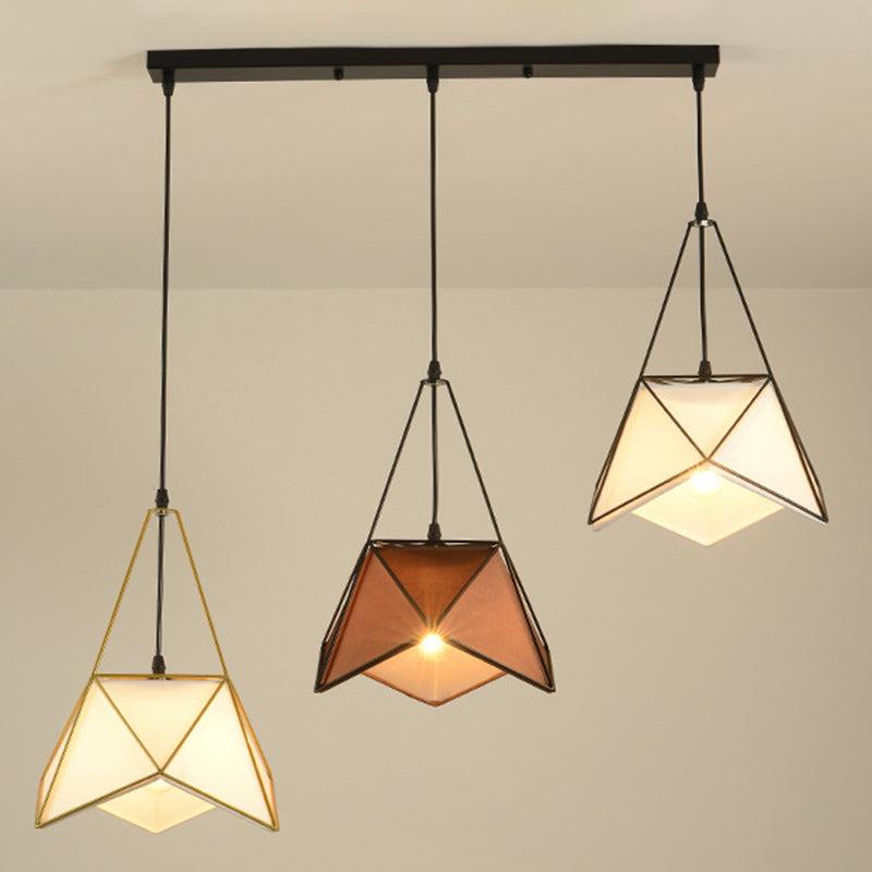 3-Lights Iron Frame + Fabric Shade Island Light Creative Octagonal Nordic Style Lighting Fixture for Kitchen Bar