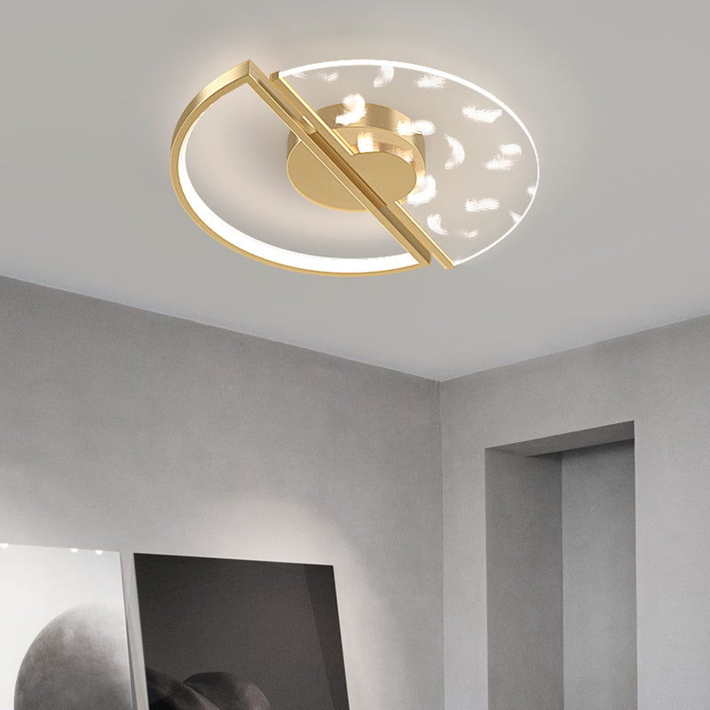 Circular Acrylic LED Ceiling Light in Modern Unique Style Feather Indoor Ceiling Fixture in Gold