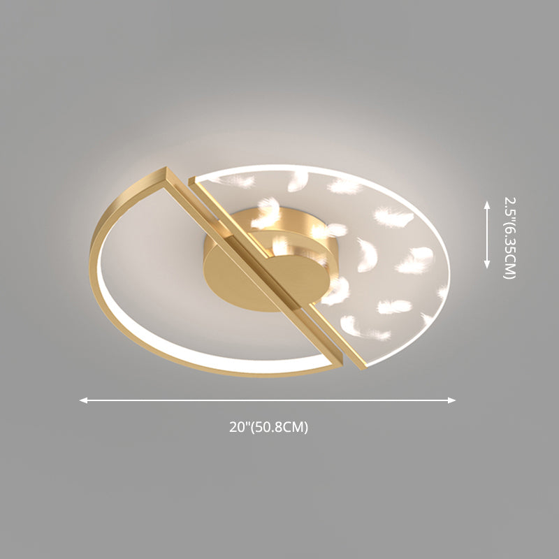 Circular Acrylic LED Ceiling Light in Modern Unique Style Feather Indoor Ceiling Fixture in Gold