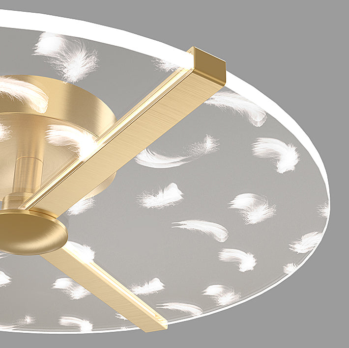 Circular Acrylic LED Ceiling Light in Modern Unique Style Feather Indoor Ceiling Fixture in Gold