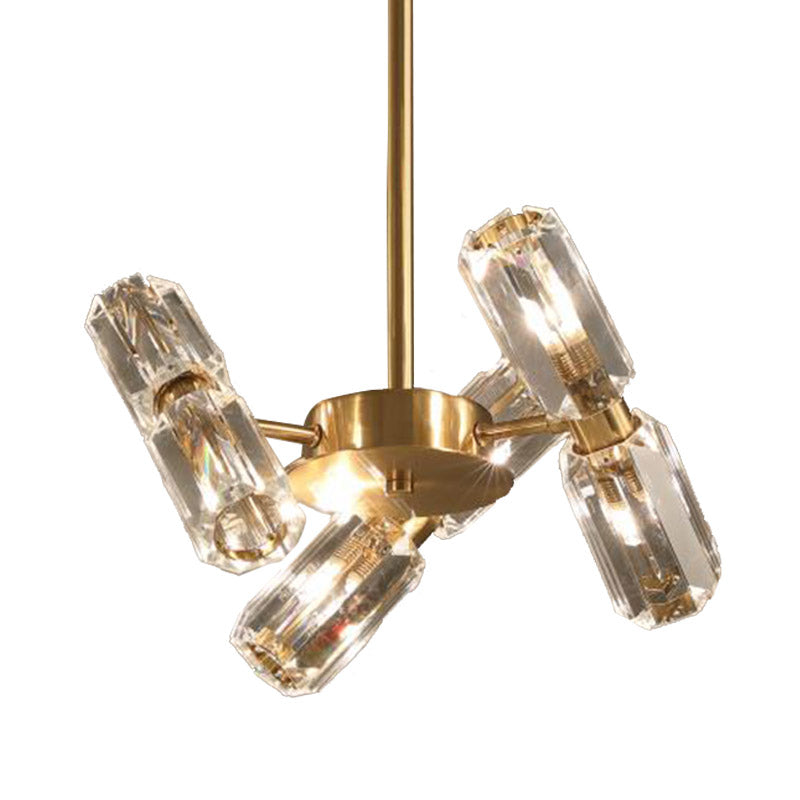 Tube Faceted Crystal Chandelier Lamp Contemporary 6/8/10 Bulbs Gold Hanging Ceiling Light