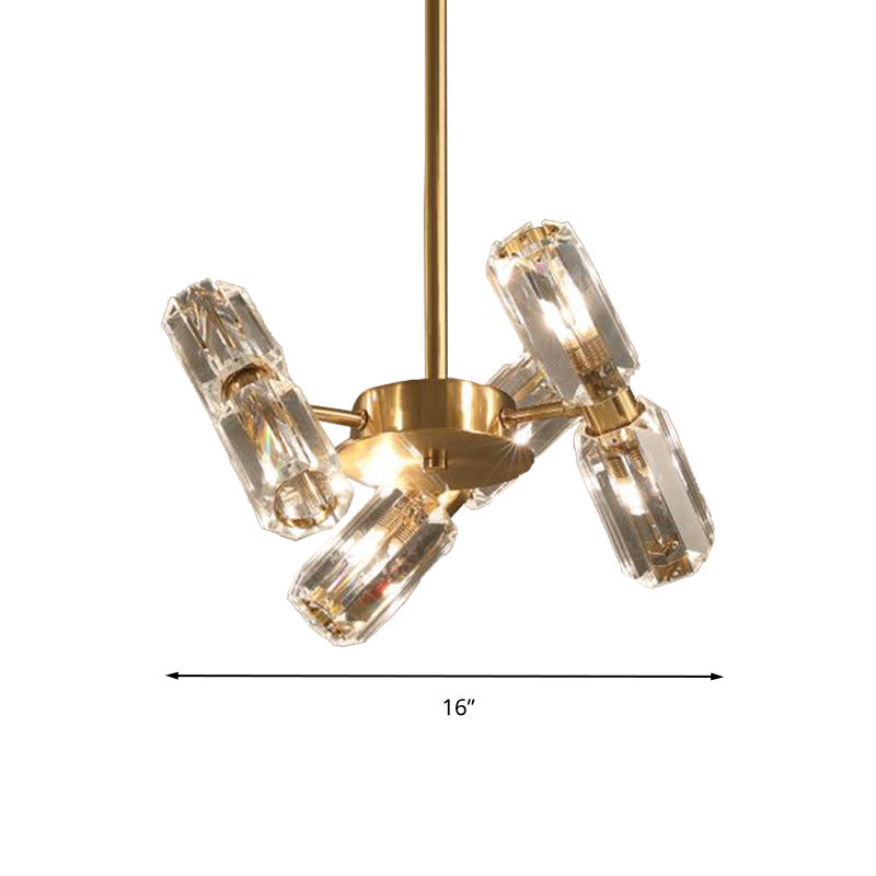 Tube Faceted Crystal Chandelier Lamp Contemporary 6/8/10 Bulbs Gold Hanging Ceiling Light