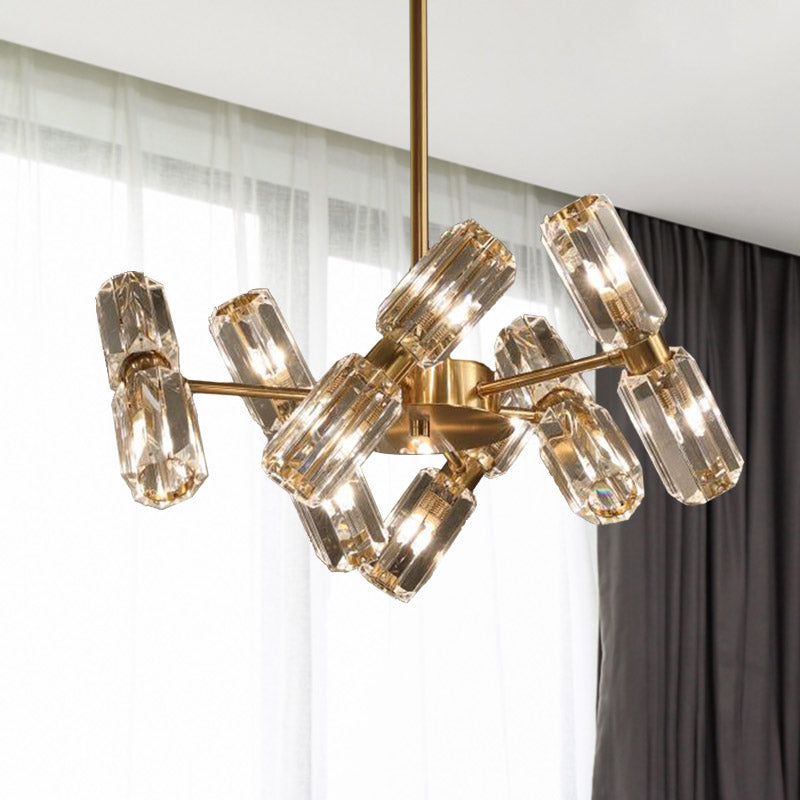 Tube Faceted Crystal Chandelier Lamp Contemporary 6/8/10 Bulbs Gold Hanging Ceiling Light