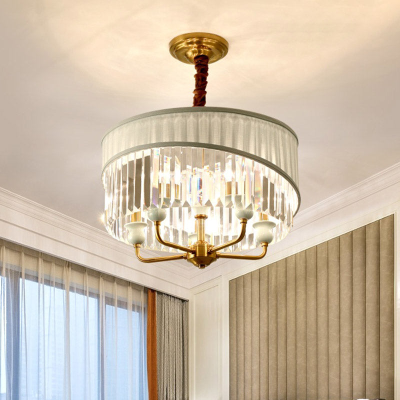 Traditional 5 Bulbs Chandelier Lighting Cylinder Ceiling Pendant Light with Clear Crystal Shade