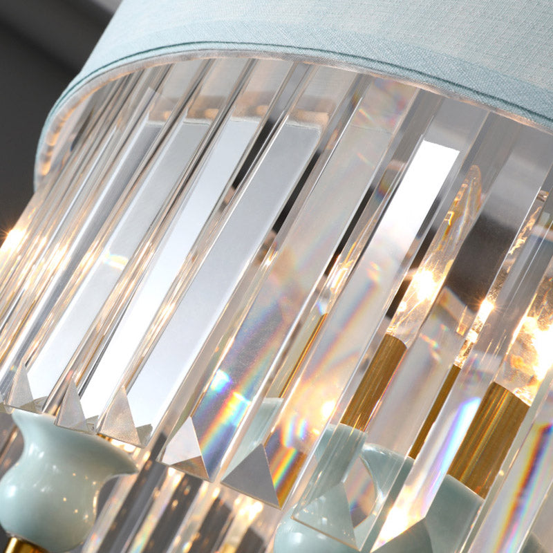 Traditional 5 Bulbs Chandelier Lighting Cylinder Ceiling Pendant Light with Clear Crystal Shade