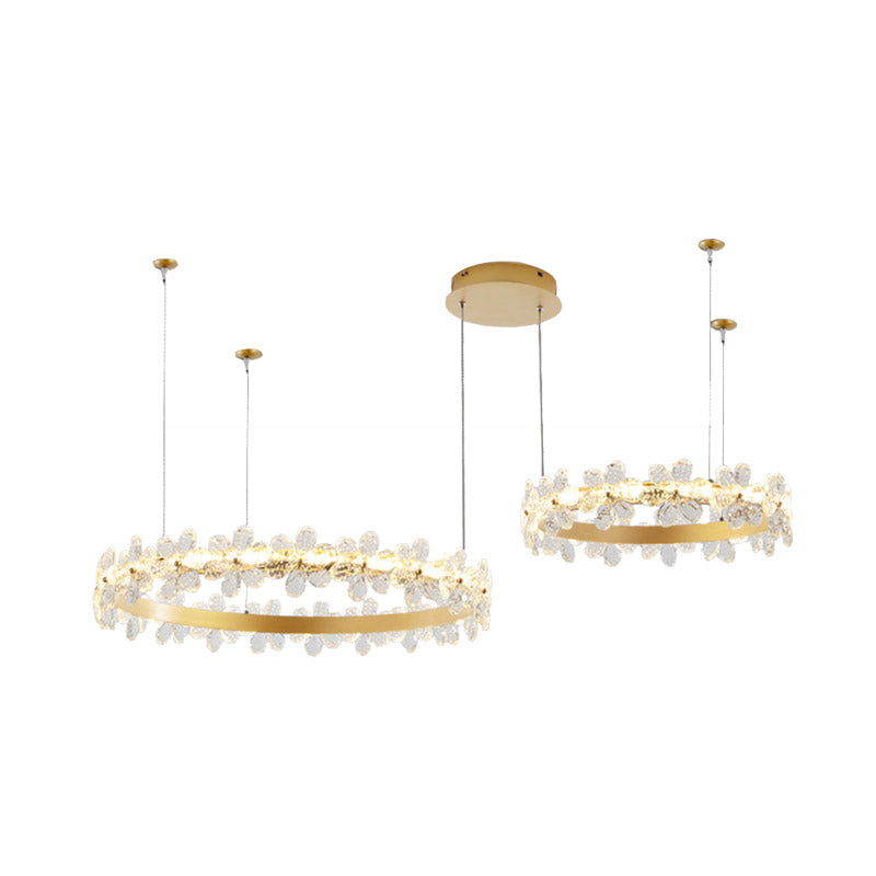 Iluminación de la lámpara de círculo Ligera colgante de techo led de cristal modernista en oro para sala de estar