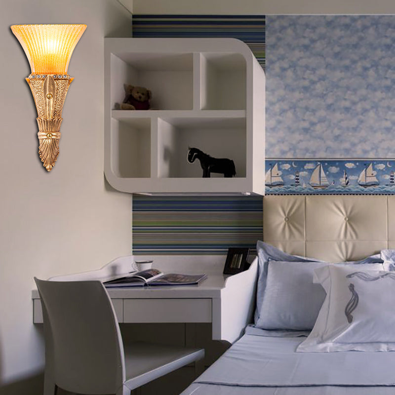 Traditional Flared Wall Mount Light 1 Light Orange Glass and Resin Wall Sconce in Gold for Corridor