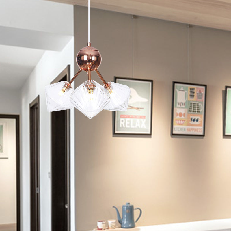 Diamond Living Room Chandelier Lamp Amber/Clear Glass 3/9/12 Lights Farmhouse Style Hanging Fixture, 13"/27.5"/34" Wide