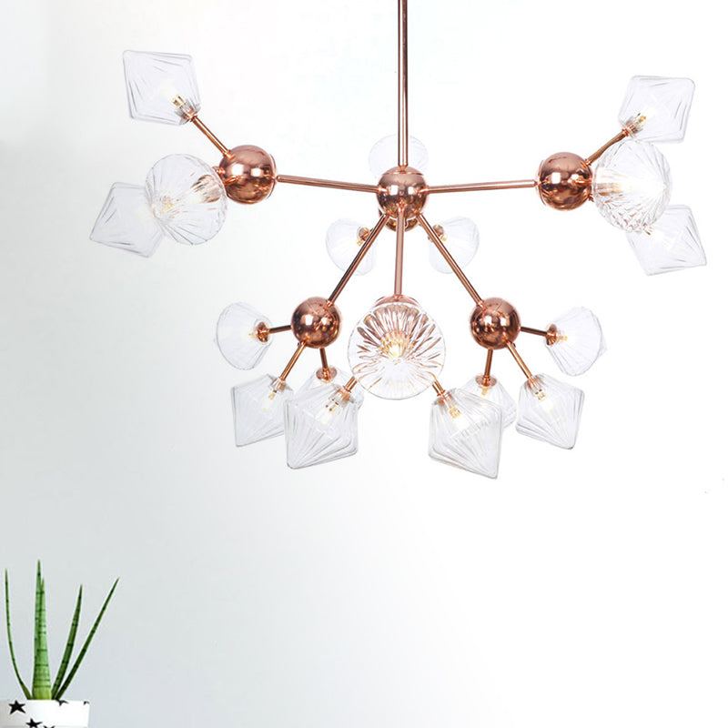 Diamond Living Room Chandelier Lamp Amber/Clear Glass 3/9/12 Lights Farmhouse Style Hanging Fixture, 13"/27.5"/34" Wide