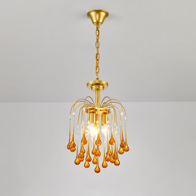 Clear/Deep Tan Crystal Sputnik Pendant Chandelier Traditionary 3/5/6 Bulbs Ceiling Hanging Light in Gold