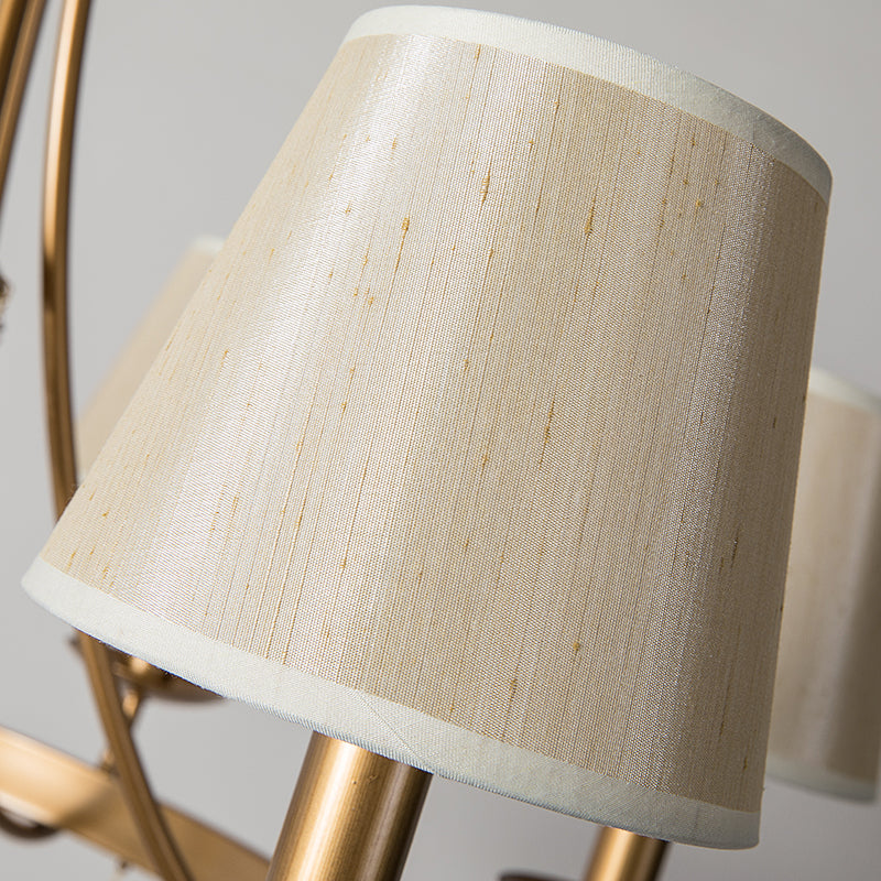 Brass Armed Hanging Chandelier Traditional 6 Heads Metal Pendant Light Fixture with Cone Fabric Shade