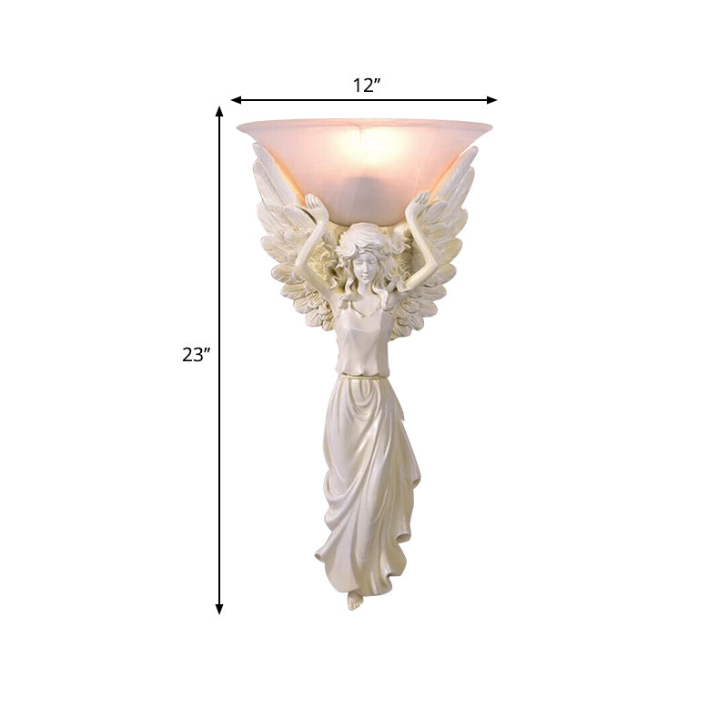 Amber Glass Bowl Wall Lamp Modern Style 1 Light Bedroom Wall Sconce Fixture with Gold/White Angel Design
