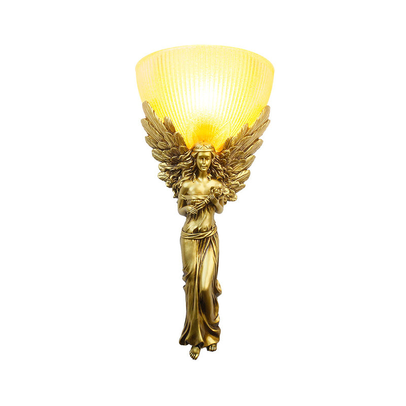 Gold/Silver/White Angel Sconce Lighting Country Style Resin 1 Bulb Foyer Wall Mount Light with Yellow Glass Bowl Shade