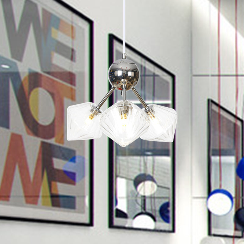 Amber/Clear Glass Diamond Pendant Light Industrial Stylish 3/9/12 Bulbs Chandelier Light Fixture, 13"/27.5"/34" Width