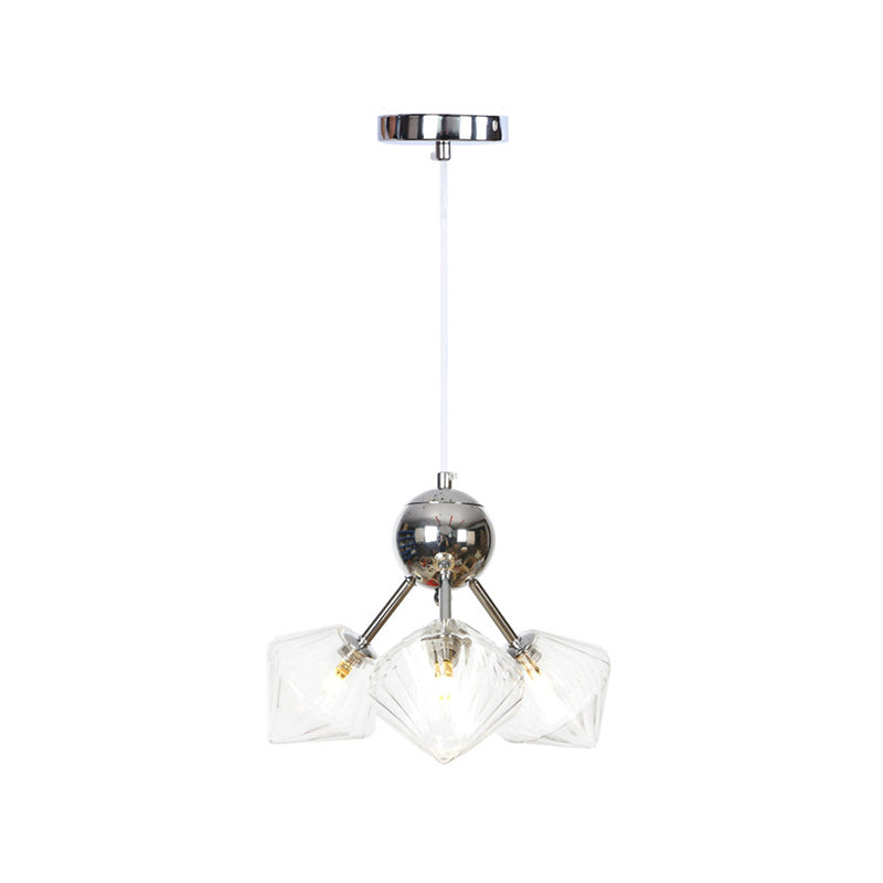 Amber/Clear Glass Diamond Pendant Light Industrial Stylish 3/9/12 Bulbs Chandelier Light Fixture, 13"/27.5"/34" Width