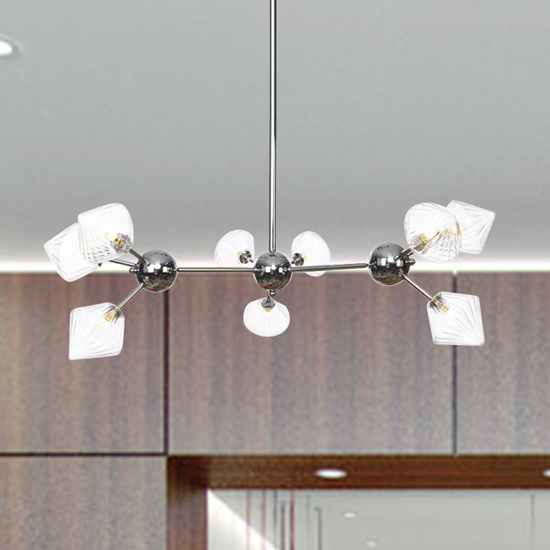 Amber/Clear Glass Diamond Pendant Light Industrial Stylish 3/9/12 Bulbs Chandelier Light Fixture, 13"/27.5"/34" Width