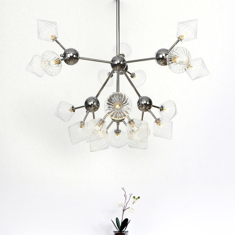 Amber/Clear Glass Diamond Pendant Light Industrial Stylish 3/9/12 Bulbs Chandelier Light Fixture, 13"/27.5"/34" Width