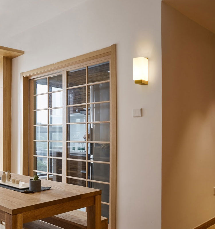 Japanese Style Wooden Bedside Wall Lamp 1 Head Glass lampshade Hotel Aisle Lamp