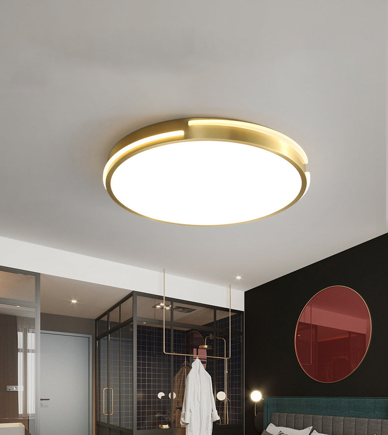 Plafonnier encastré en métal minimaliste moderne, éclairage LED de forme ronde dorée pour chambre à coucher