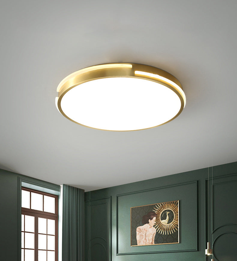 Plafonnier encastré en métal minimaliste moderne, éclairage LED de forme ronde dorée pour chambre à coucher