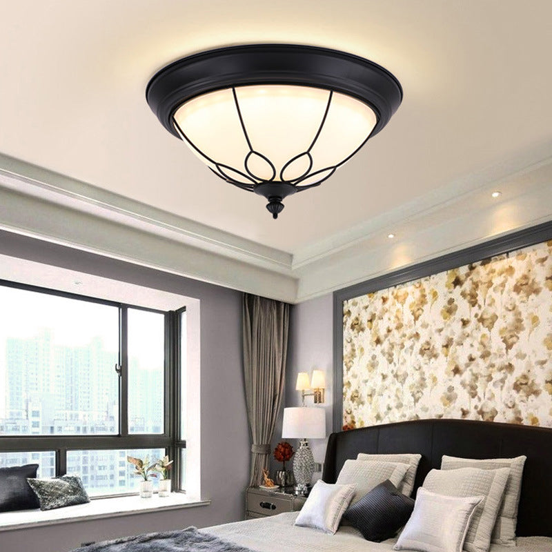 American Ceiling Light 1 Head Frosted Glass Lampshade Painted Ceiling Tray Bedroom Ceiling Lamp
