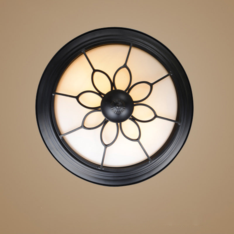 American Ceiling Light 1 Head Frosted Glass Lampshade Painted Ceiling Tray Bedroom Ceiling Lamp