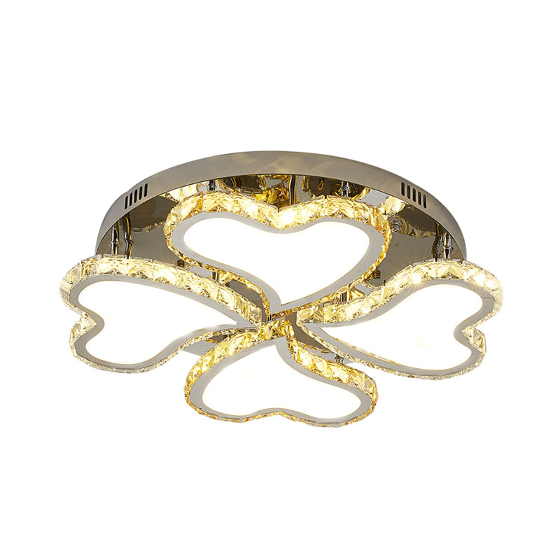 Faceted Crystal Heart-Shaped Ceiling Mount Contemporary LED Chrome Semi Flush Mount Lighting Fixture