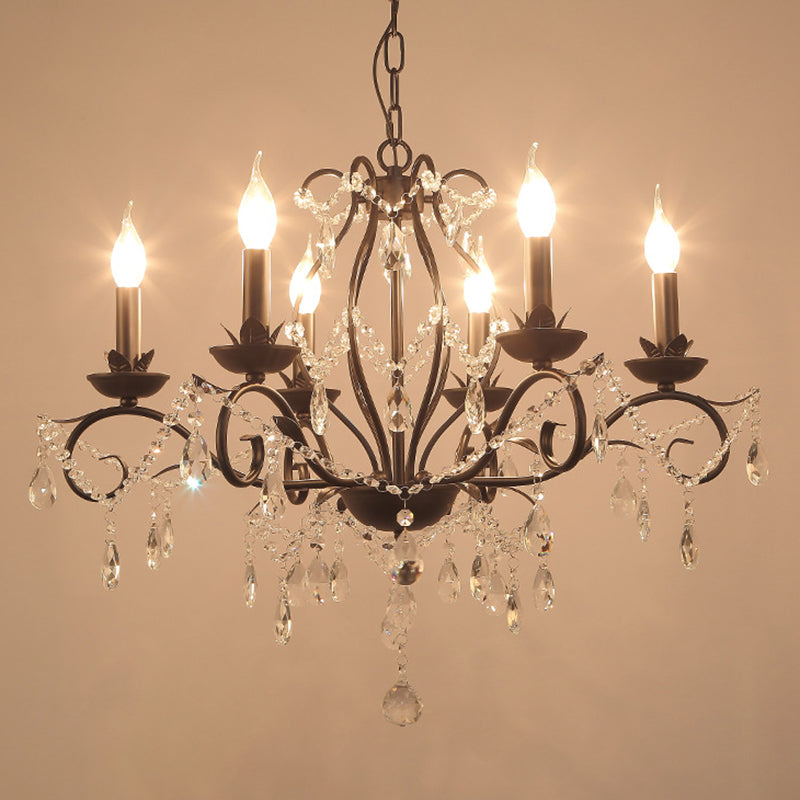 Eigentijdse metalen gebogen arm hangende kroonluchter licht zwarte kaars slaapkamer ophanging licht met kristal