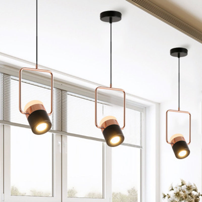 Zylindrische Anhängerlampe moderne minimalistische Metallhängelampe mit Rechteckring für Esszimmer