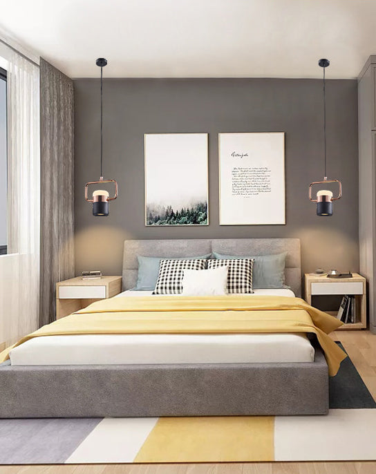 Zylindrische Anhängerlampe moderne minimalistische Metallhängelampe mit Rechteckring für Esszimmer