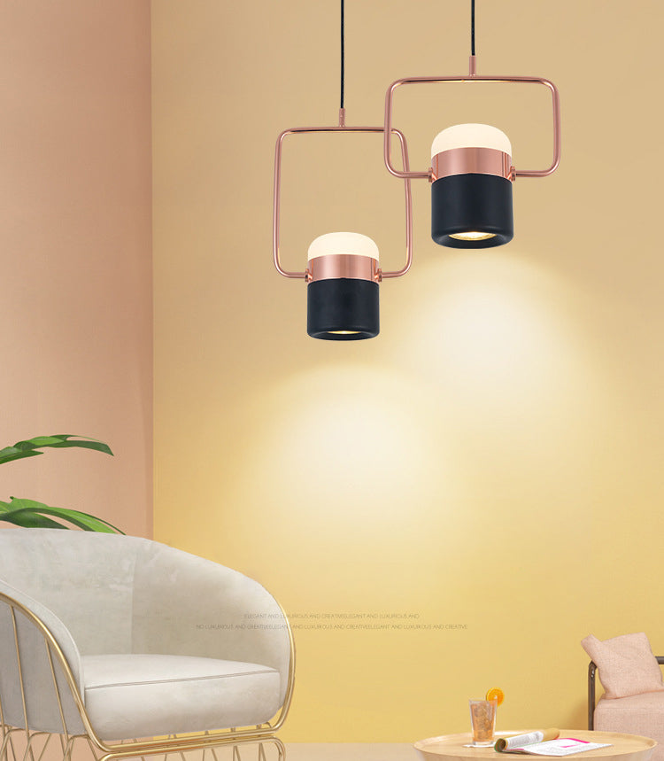 Zylindrische Anhängerlampe moderne minimalistische Metallhängelampe mit Rechteckring für Esszimmer