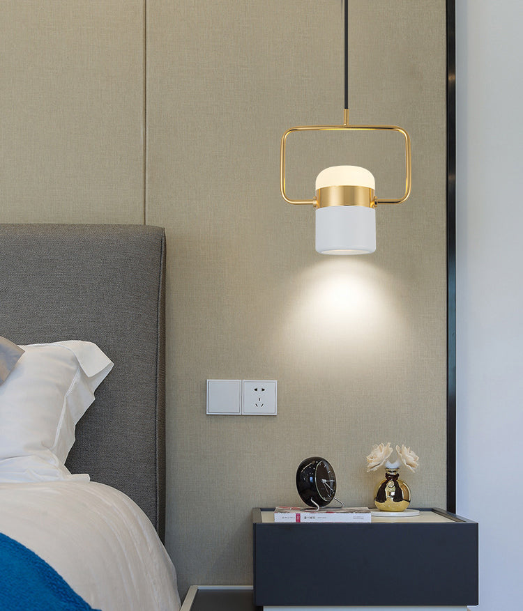 Zylindrische Anhängerlampe moderne minimalistische Metallhängelampe mit Rechteckring für Esszimmer