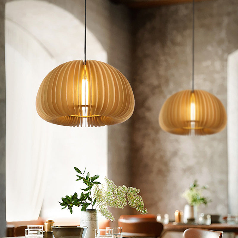 Luz colgante de calabaza de madera beige Minimalista Minimalista 1 Lámpara de techo de restaurante ligero Lámpara de techo
