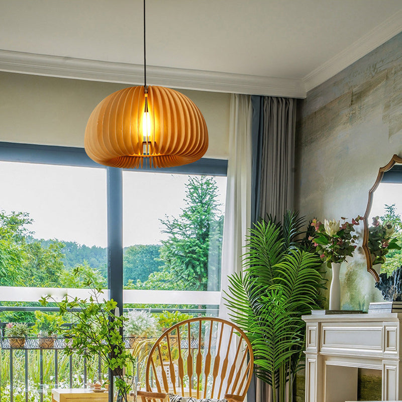 Luz colgante de calabaza de madera beige Minimalista Minimalista 1 Lámpara de techo de restaurante ligero Lámpara de techo