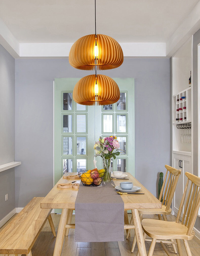Luz colgante de calabaza de madera beige Minimalista Minimalista 1 Lámpara de techo de restaurante ligero Lámpara de techo