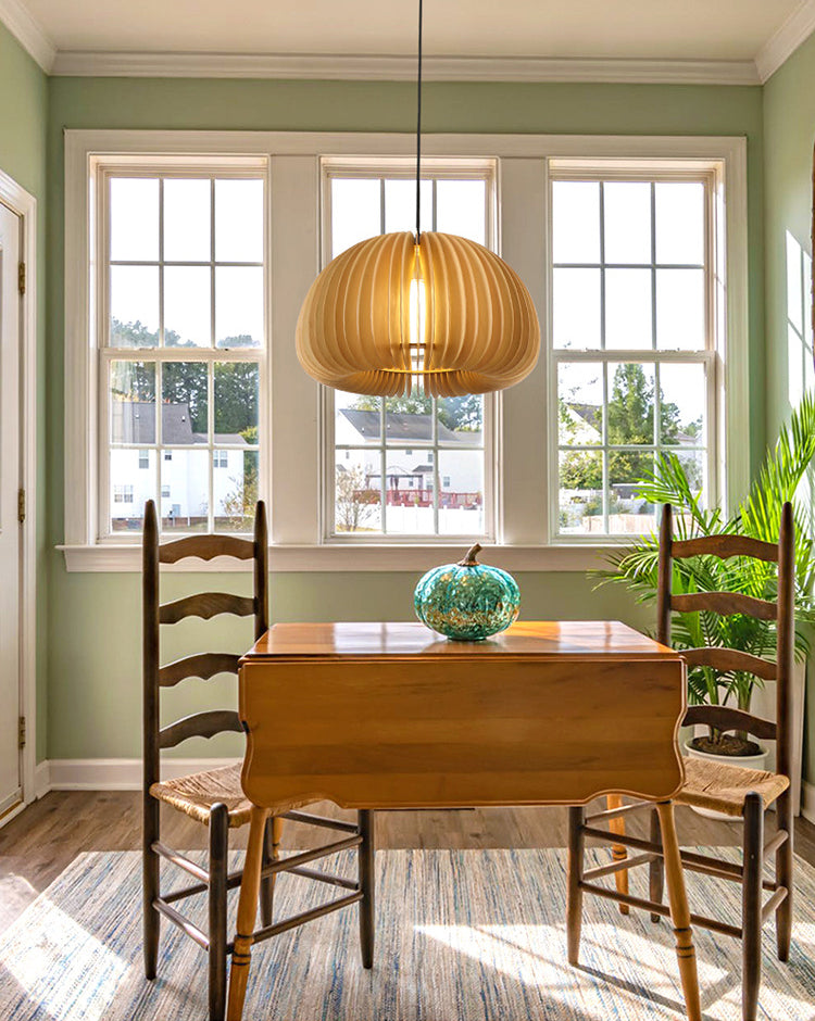 Luz colgante de calabaza de madera beige Minimalista Minimalista 1 Lámpara de techo de restaurante ligero Lámpara de techo