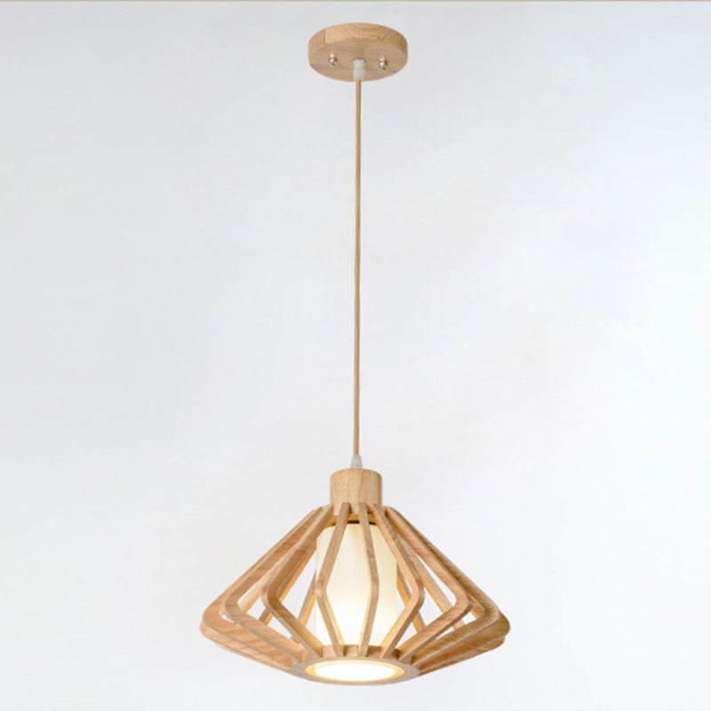 Moderne einfache hölzerne Kronleuchter Diamant Form 1 Leichte Gummiholz ​​-Holzlampenkörper für das Restaurant