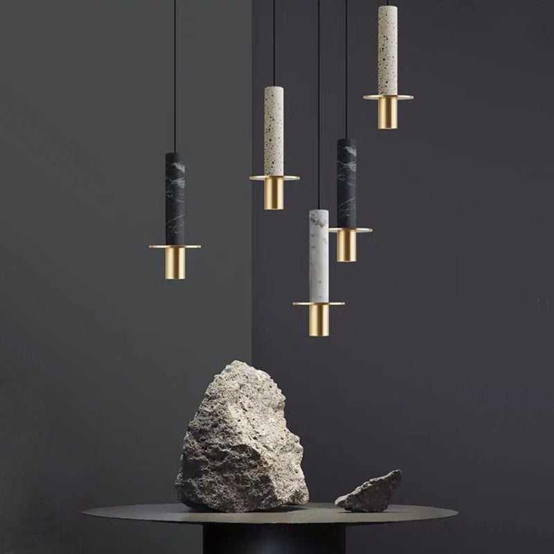 Nordic Modern Long Cylindrical Shape Pendant Light Stone Small Suspension Light  for Living Room