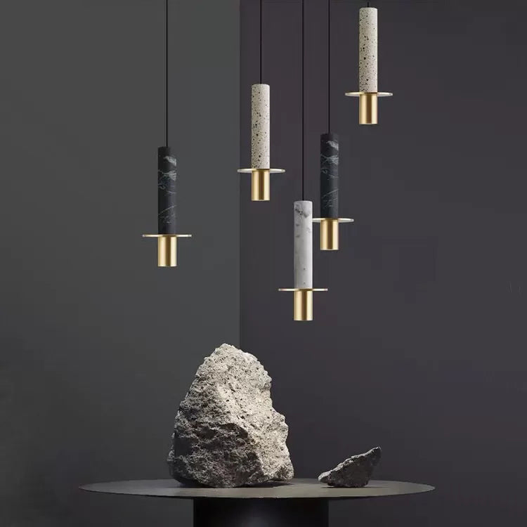 Nordic Modern Long Cylindrical Shape Pendant Light Stone Small Suspension Light  for Living Room