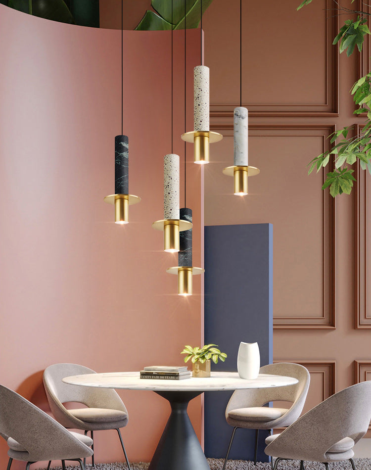 Nordic Modern Long Cylindrical Shape Pendant Light Stone Small Suspension Light  for Living Room