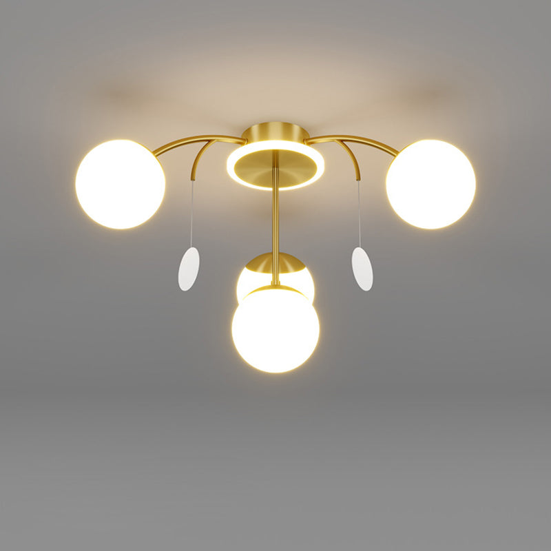 Modern Style Globe Semi Flush Mounted Ceiling Light Sputnik LED Ceiling Light with White Glass Shade