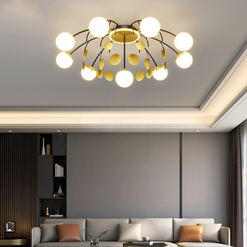 Modern Style Globe Semi Flush Mounted Ceiling Light Sputnik LED Ceiling Light with White Glass Shade