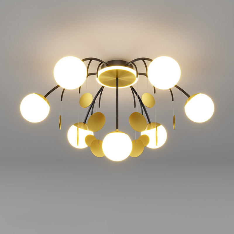 Modern Style Globe Semi Flush Mounted Ceiling Light Sputnik LED Ceiling Light with White Glass Shade