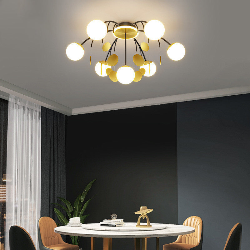 Modern Style Globe Semi Flush Mounted Ceiling Light Sputnik LED Ceiling Light with White Glass Shade