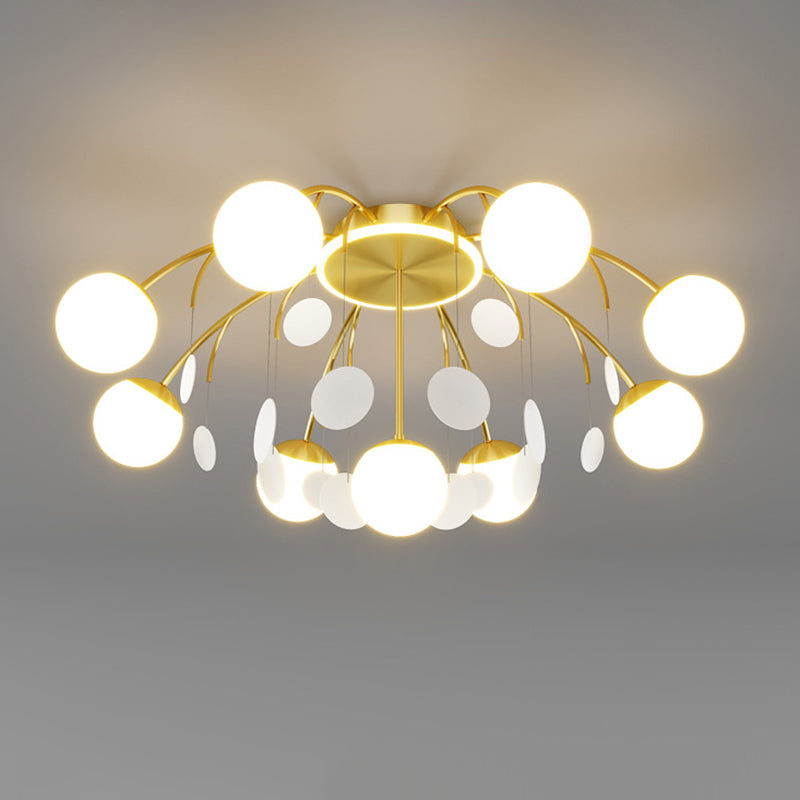 Modern Style Globe Semi Flush Mounted Ceiling Light Sputnik LED Ceiling Light with White Glass Shade
